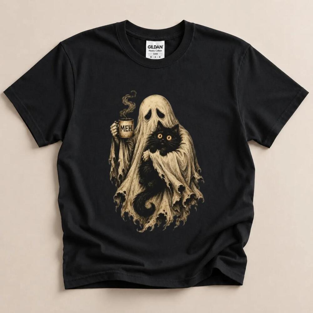 Funny Ghost Cat Shirt, Halloween Cat T Shirt, Black Cat Lover Gift, Spooky